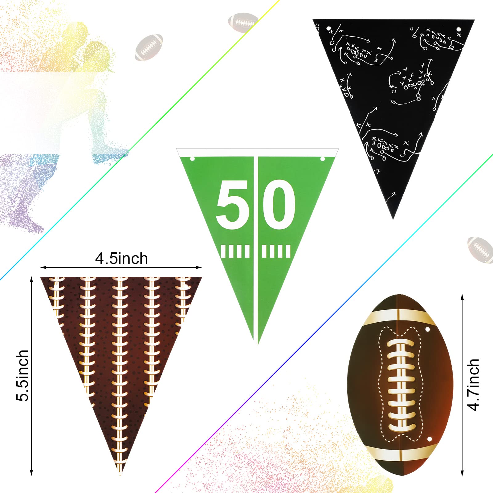 Zonon 4 Pieces Baseball Football Soccer Banner Sports Birthday Party Decorations Sports Ball Paper Garland for Sports Baby Shower Supplies (Rugby Style)