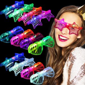 12 pairs light up glasses glow in the dark party supplies halloween glow glasses for party flashing multi colored led sunglasses heart led glasses for adults teens halloween party