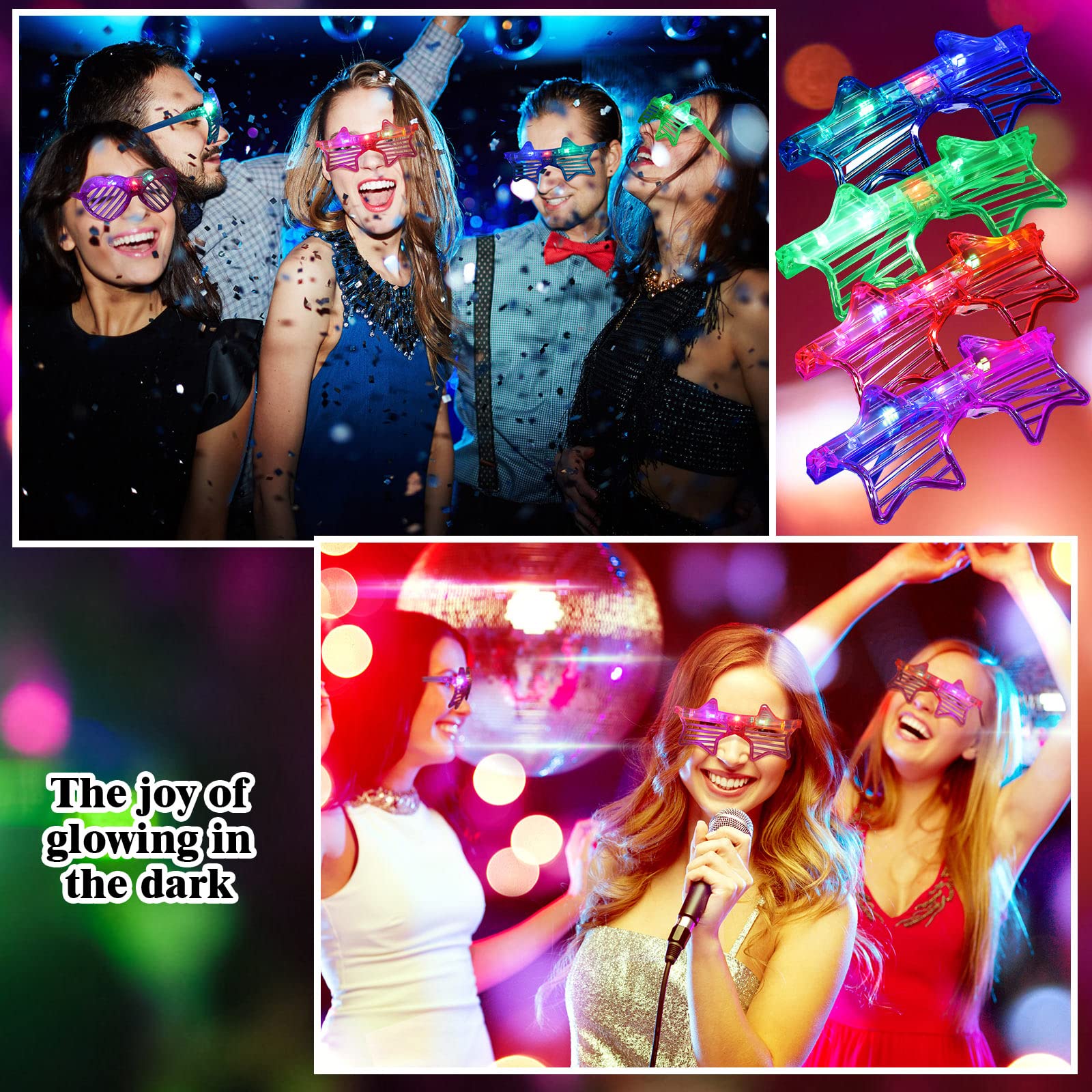 12 Pairs Light up Glasses Glow in The Dark Party Supplies Halloween Glow Glasses for Party Flashing Multi Colored Led Sunglasses Heart LED Glasses for Adults Teens Halloween Party