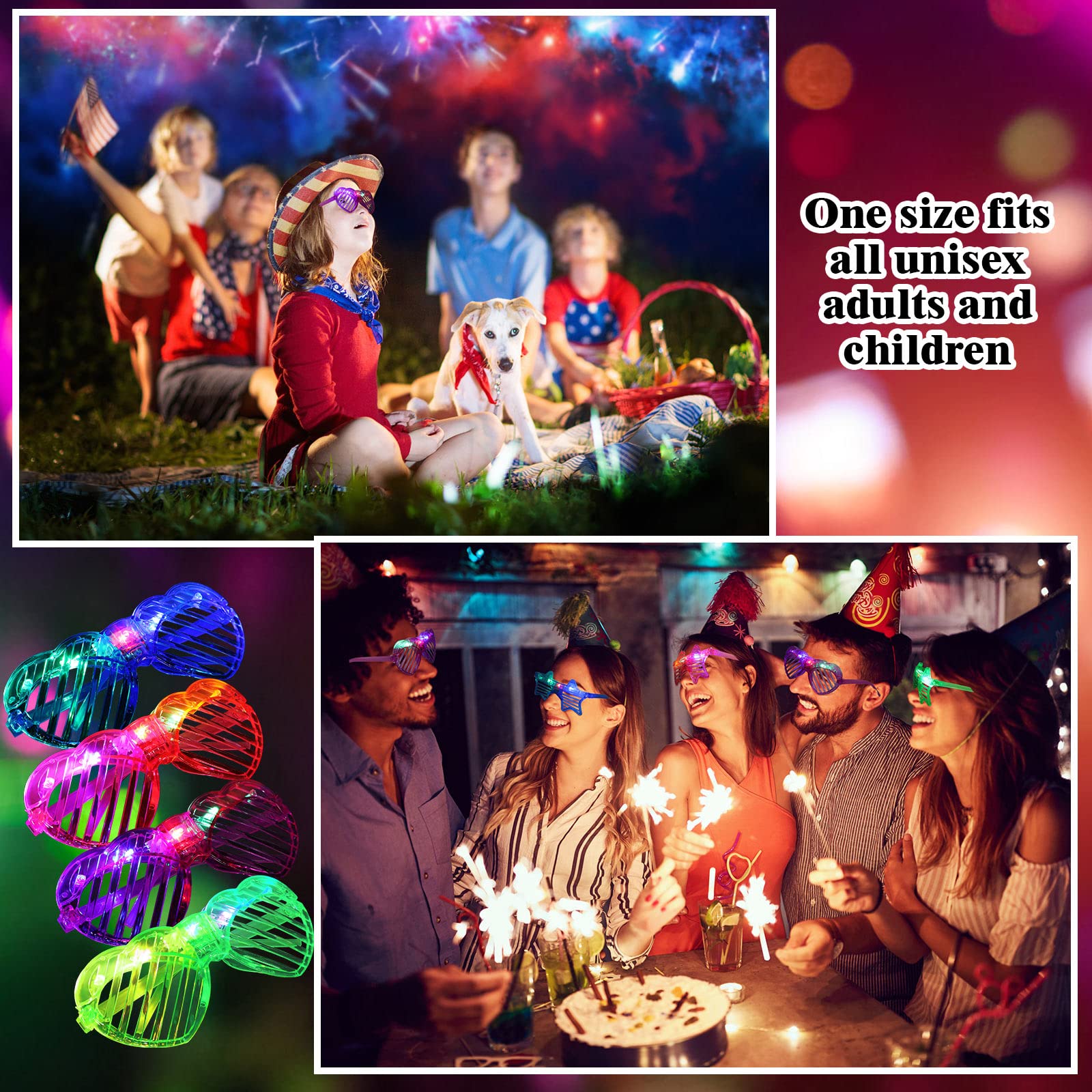 12 Pairs Light up Glasses Glow in The Dark Party Supplies Halloween Glow Glasses for Party Flashing Multi Colored Led Sunglasses Heart LED Glasses for Adults Teens Halloween Party