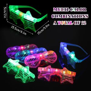 12 Pairs Light up Glasses Glow in The Dark Party Supplies Halloween Glow Glasses for Party Flashing Multi Colored Led Sunglasses Heart LED Glasses for Adults Teens Halloween Party