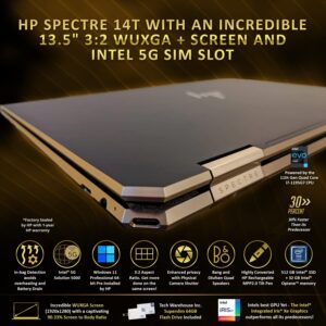 HP Spectre x360 Luxury 14T, 13.5" 3:2 WUXGA Touch, Intel i7-1195G7, 16GB RAM, 512GB SSD+32GB Optane, Intel 5G nanoSim Slot, Fingerprint, Tilt Pen, Black, Win 11 Pro, 64GB TechWarehouse Flashdrive