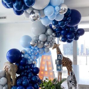 DIY Navy Blue Balloons Arch Garland with Night Macaron Blue Metallic Sliver Grey Balloon Kits for Jungle Safari Theme Boys Birthday Baby Shower Wedding Graduation Party Decoration Supplies