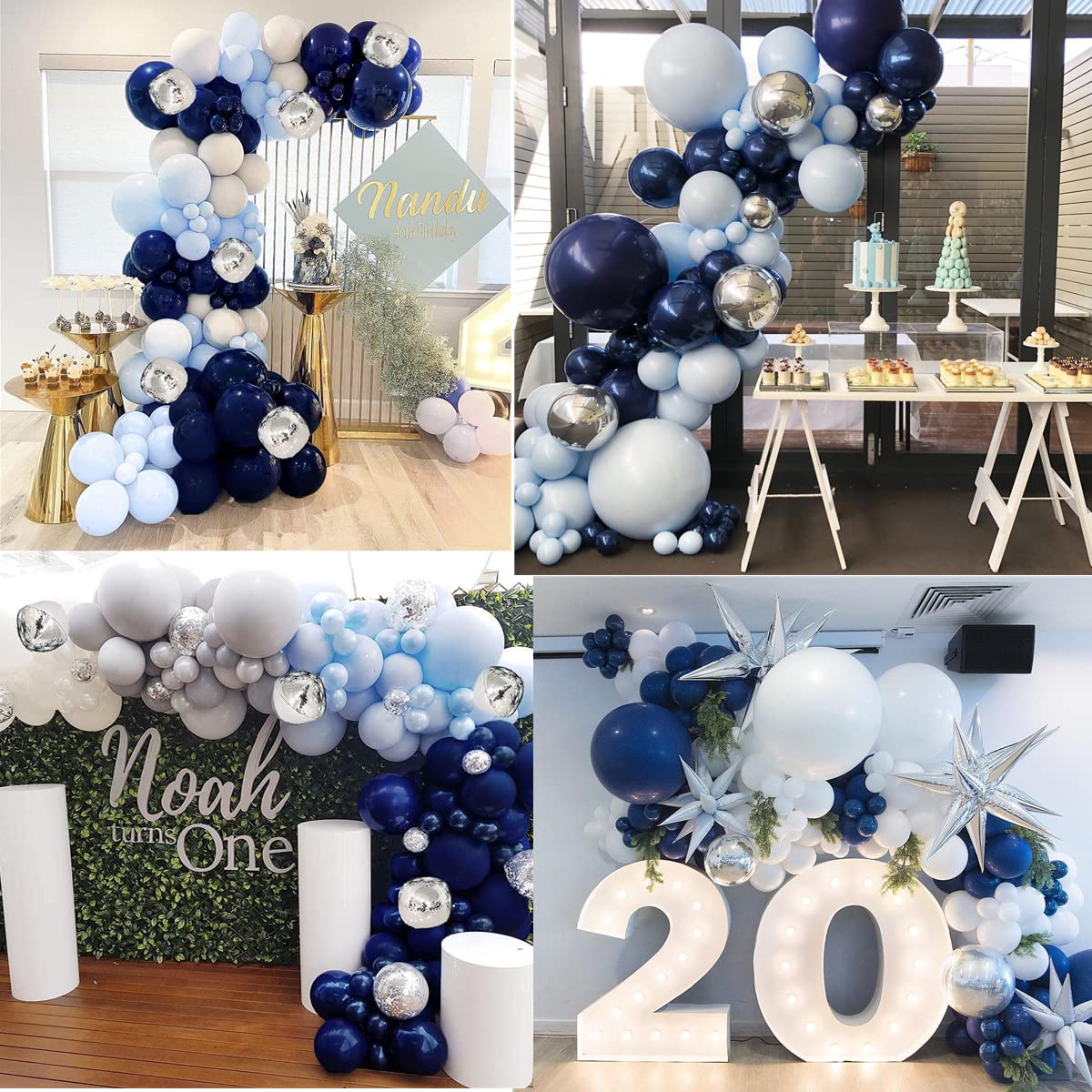 DIY Navy Blue Balloons Arch Garland with Night Macaron Blue Metallic Sliver Grey Balloon Kits for Jungle Safari Theme Boys Birthday Baby Shower Wedding Graduation Party Decoration Supplies