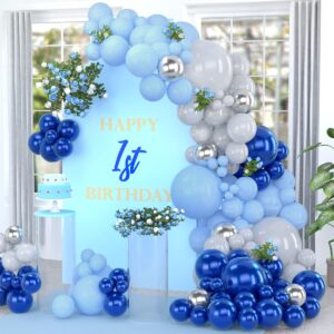 DIY Navy Blue Balloons Arch Garland with Night Macaron Blue Metallic Sliver Grey Balloon Kits for Jungle Safari Theme Boys Birthday Baby Shower Wedding Graduation Party Decoration Supplies