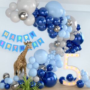 DIY Navy Blue Balloons Arch Garland with Night Macaron Blue Metallic Sliver Grey Balloon Kits for Jungle Safari Theme Boys Birthday Baby Shower Wedding Graduation Party Decoration Supplies