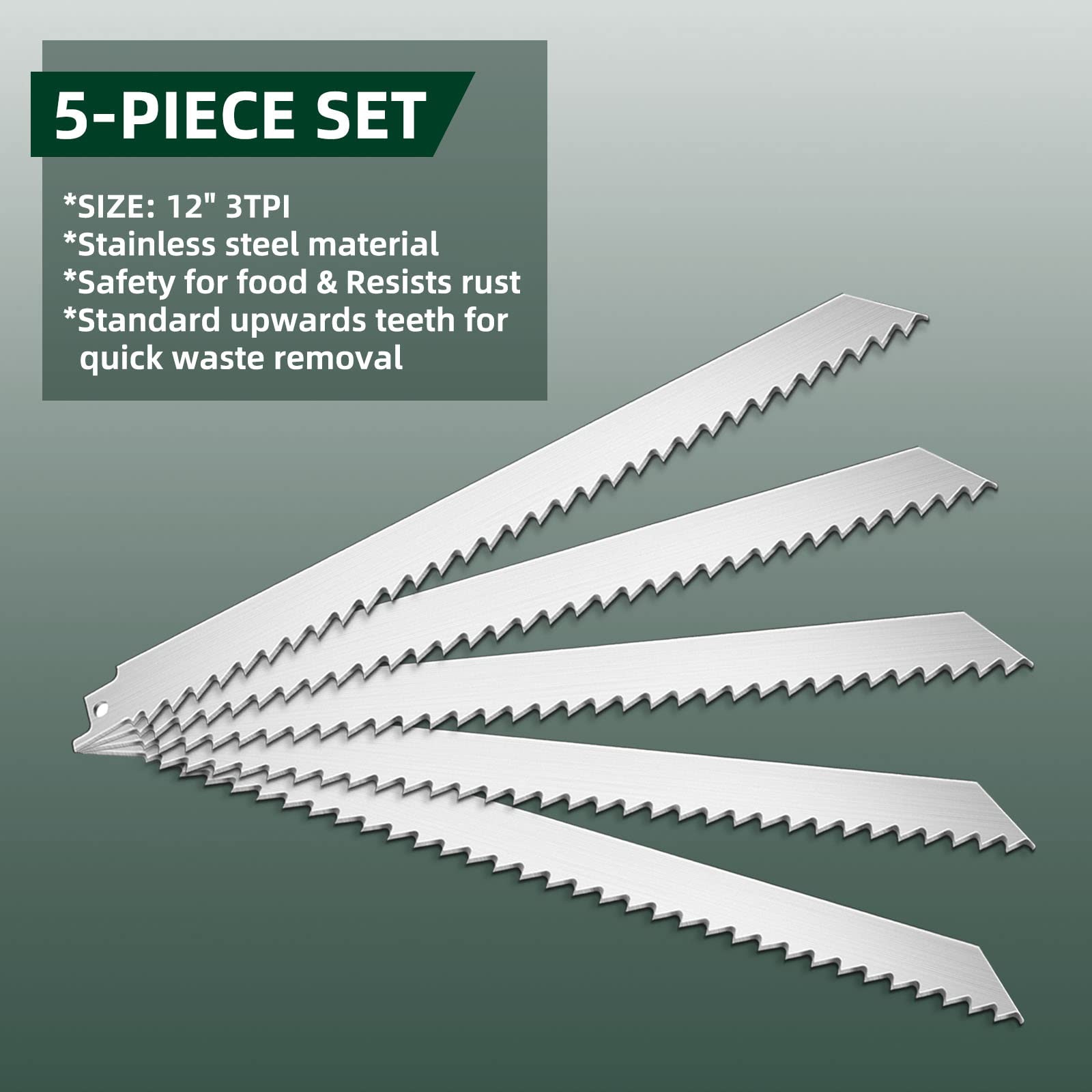 AxPower 5 Pack Stainless Steel Reciprocating Saw Blades Sawzall Blades for Frozen Meat Bone Food Cutting Beef Turkey