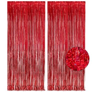 red fringe curtains party streamers backdrop - greatril foil tinsel curtain cortinas para fiestas decoracion backdrop for stranger theme party christmas valentines day party 2-pack