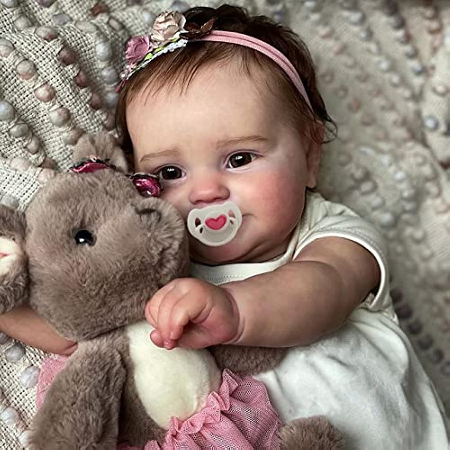 iCradle 20inch50CM Reborn Baby Dolls Silicone Vinyl Full Body Realistic Newborn Toddler Doll with Brown Hair Anatomically Correct Washable Toy Gifts for Age3+