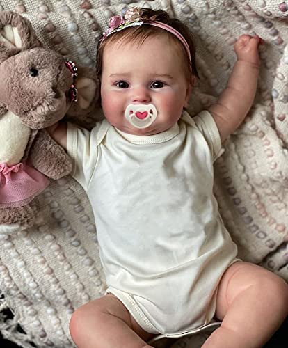 iCradle 20inch50CM Reborn Baby Dolls Silicone Vinyl Full Body Realistic Newborn Toddler Doll with Brown Hair Anatomically Correct Washable Toy Gifts for Age3+