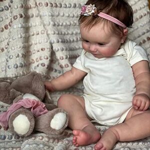 iCradle 20inch50CM Reborn Baby Dolls Silicone Vinyl Full Body Realistic Newborn Toddler Doll with Brown Hair Anatomically Correct Washable Toy Gifts for Age3+