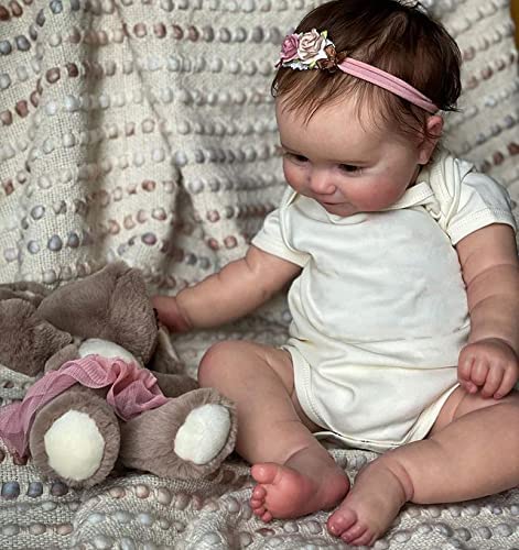 iCradle 20inch50CM Reborn Baby Dolls Silicone Vinyl Full Body Realistic Newborn Toddler Doll with Brown Hair Anatomically Correct Washable Toy Gifts for Age3+