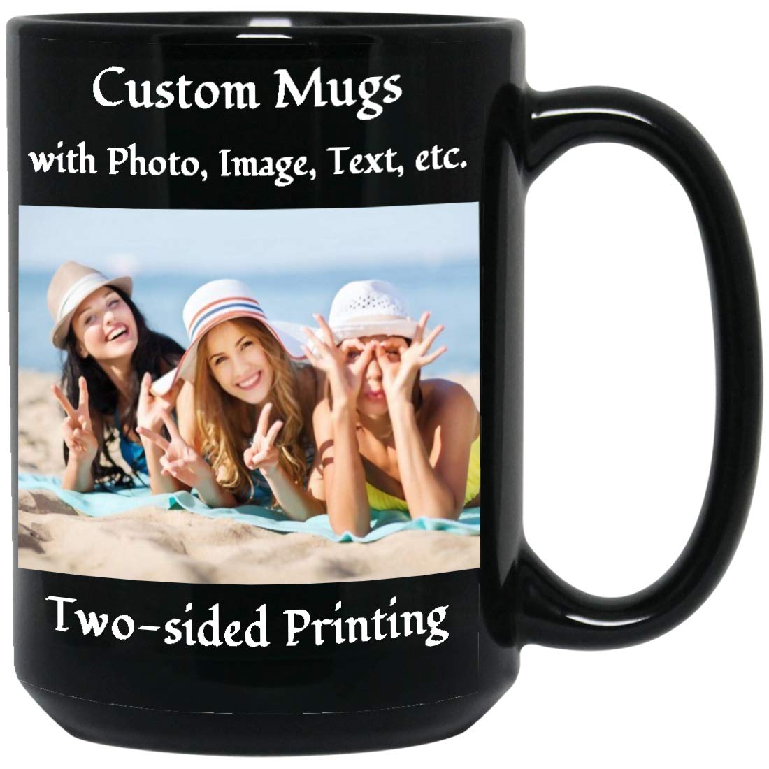 Custom Coffee Mug 15 OZ Personalized Black Cup with Picture Text Name Taza Personalizadas Customized Photo Mug, Gift for Birthday Anniversary Valenti-ne's/Father/Mother's Day