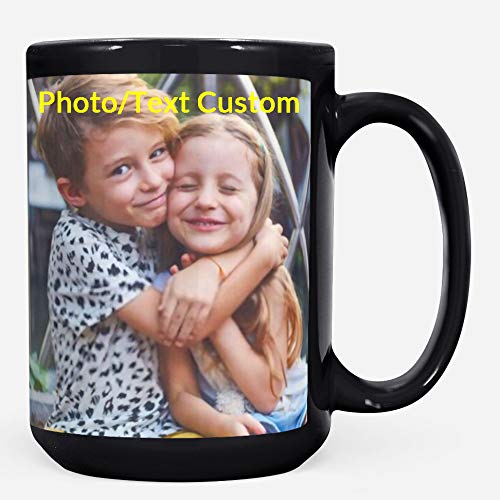 Custom Coffee Mug 15 OZ Personalized Black Cup with Picture Text Name Taza Personalizadas Customized Photo Mug, Gift for Birthday Anniversary Valenti-ne's/Father/Mother's Day