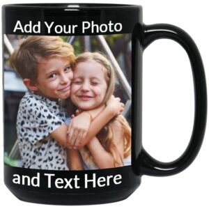 Custom Coffee Mug 15 OZ Personalized Black Cup with Picture Text Name Taza Personalizadas Customized Photo Mug, Gift for Birthday Anniversary Valenti-ne's/Father/Mother's Day