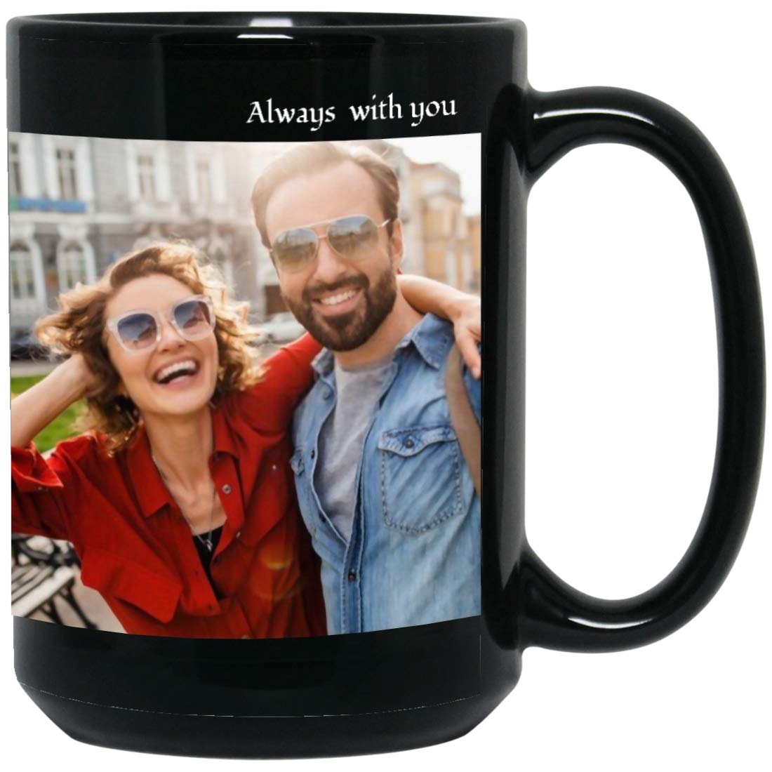 Custom Coffee Mug 15 OZ Personalized Black Cup with Picture Text Name Taza Personalizadas Customized Photo Mug, Gift for Birthday Anniversary Valenti-ne's/Father/Mother's Day
