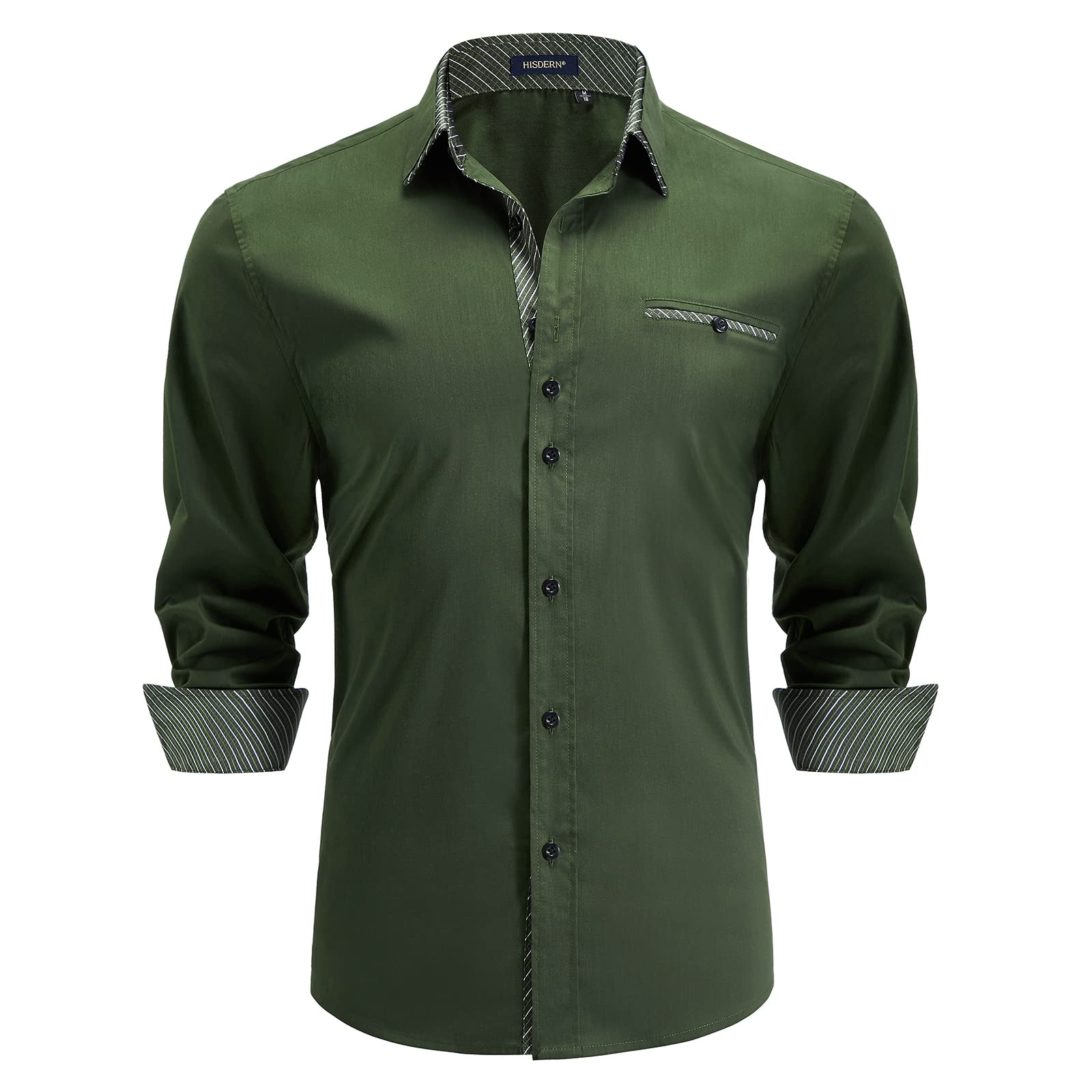 HISDERN Mens Dress Shirts Long-Sleeve: Button Casual Shirt - Green Dress Shirts for Men