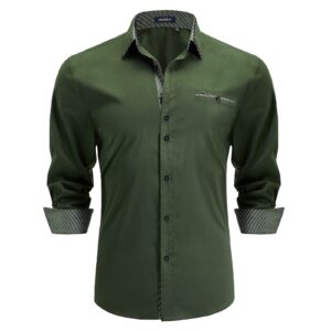 hisdern mens dress shirts long-sleeve: button casual shirt - green dress shirts for men