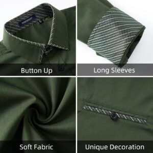 HISDERN Mens Dress Shirts Long-Sleeve: Button Casual Shirt - Green Dress Shirts for Men