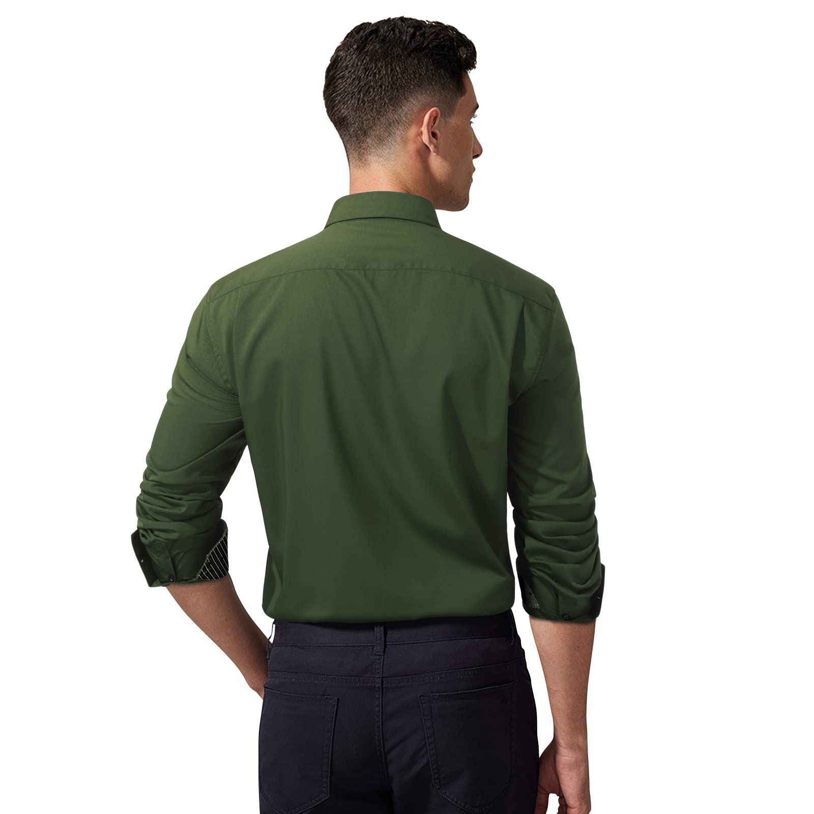 HISDERN Mens Dress Shirts Long-Sleeve: Button Casual Shirt - Green Dress Shirts for Men