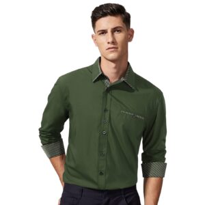 HISDERN Mens Dress Shirts Long-Sleeve: Button Casual Shirt - Green Dress Shirts for Men