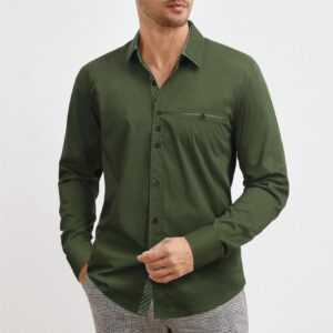 HISDERN Mens Dress Shirts Long-Sleeve: Button Casual Shirt - Green Dress Shirts for Men