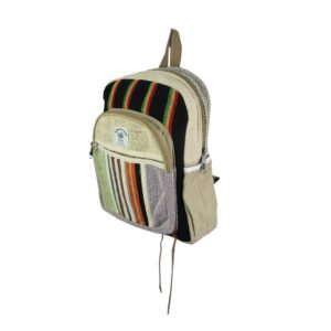 Things2Die4 Red, Yellow and Green Rasta Striped Bohemian Style Hemp Fiber Backpack, Multicolored