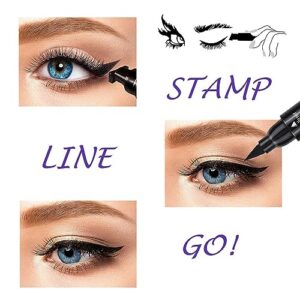 Dual Ended Black Liquid Eyeliner - 2 in 1 Winged Cat Eye Stamp & Felt-tip Eyeliner Pen, Waterproof, Long Lasting and Smudge Proof Eye Makeup Tool for Women