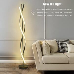 AooLiWang 61inch Height; 60W DNA Spiral LED Floor Lights;Art Interior Decoration Home Nordic Standing Lamp for Living Room Lighting ; 3Color Remote Control Dimming (Black)