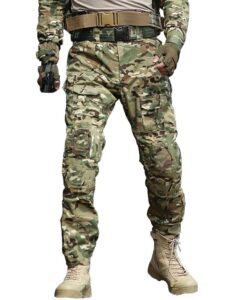 ocanxue tactical pants camo cargo pants for men outdoor hiking pants ripstop work pants multi pocket pants no belt no knee pads cp camo 34