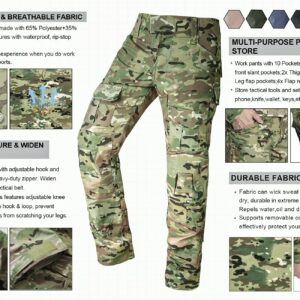 OCANXUE Tactical Pants Camo Cargo Pants for Men Outdoor Hiking Pants Ripstop Work Pants Multi Pocket Pants No Belt No Knee Pads CP Camo 34