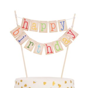 wawoo rainbow happy birthday cake topper - personalized birthday banner, rainbow 1st birthday decorations,photo prop, baby shower, best birthday party supplies