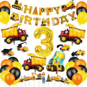refasy birthday party decorations for kids,dump truck party decorations kits construction birthday party supplies foil balloons,banner,cake toppers for 3 year olds birthday party
