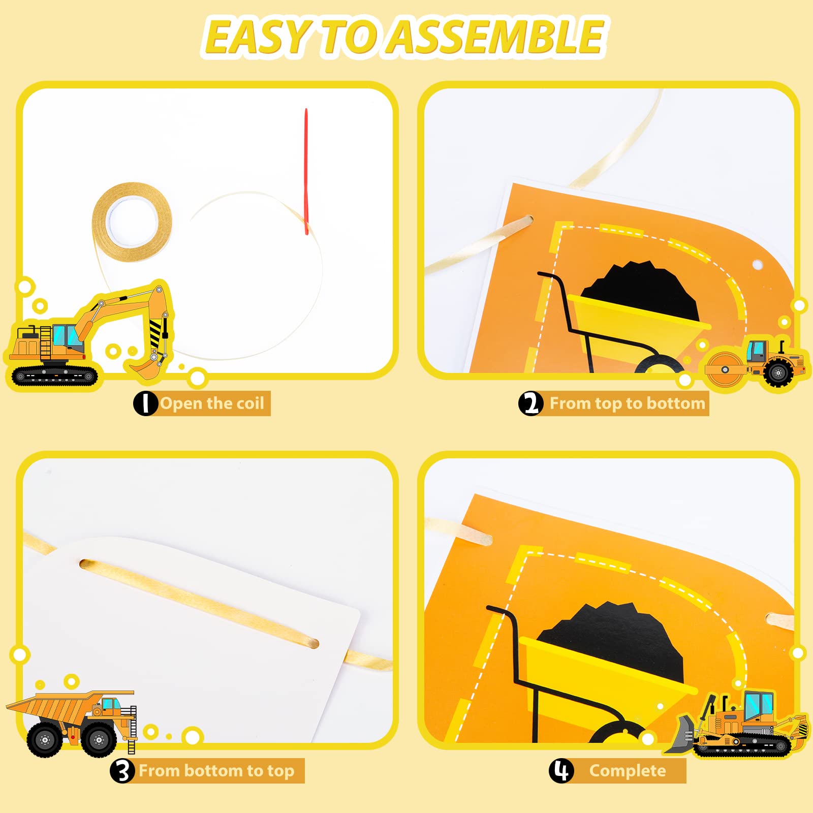 Refasy Birthday Party Decorations for Kids,Dump Truck Party Decorations Kits Construction Birthday Party Supplies Foil Balloons,Banner,Cake Toppers for 3 Year Olds Birthday Party