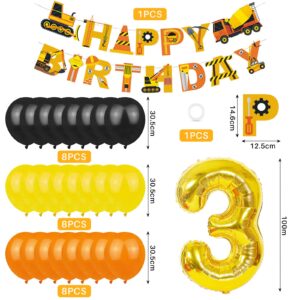 Refasy Birthday Party Decorations for Kids,Dump Truck Party Decorations Kits Construction Birthday Party Supplies Foil Balloons,Banner,Cake Toppers for 3 Year Olds Birthday Party