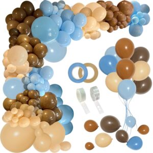 perpaol 147pcs blue brown coffee balloons garland kit, boho nude coffee blue ivory balloon arch, for teddy bear safari wild shower gender reveal birthday theme party.