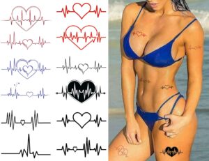 jctato 12 designs temporary tattoo heartbeat tattoo women adults valentines day party favors heart face sleeve heartbeat fake tattoos body art satickers