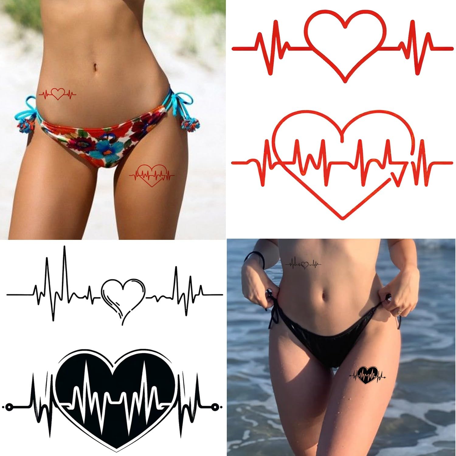 JCTATO 12 Designs Temporary Tattoo Heartbeat Tattoo Women Adults Valentines Day Party Favors Heart Face Sleeve Heartbeat Fake Tattoos Body Art Satickers