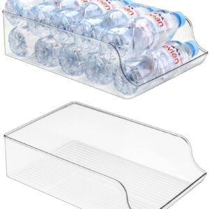 Puricon 2 Pack Water Bottle Dispenser Organizer for Refrigerator, Clear Plastic 16.9oz Water Bottle Container Storage Bin for Fridge Freezer Pantry Cabinet Kitchen -for Water Bottle