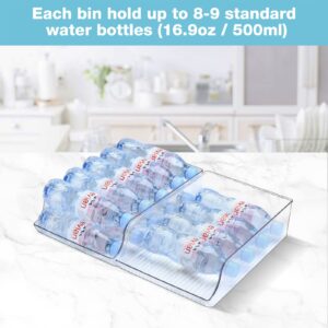 Puricon 2 Pack Water Bottle Dispenser Organizer for Refrigerator, Clear Plastic 16.9oz Water Bottle Container Storage Bin for Fridge Freezer Pantry Cabinet Kitchen -for Water Bottle