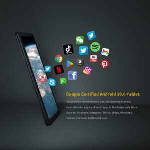 Tablet Android 10.0, 10.1 Inch Computer Tablets, 3GB RAM 32GB Storage, 13MP Rear Camera, HD Display Screen,6000mA Battery, Wi-Fi, GPS, FM, Bluetooth, Black