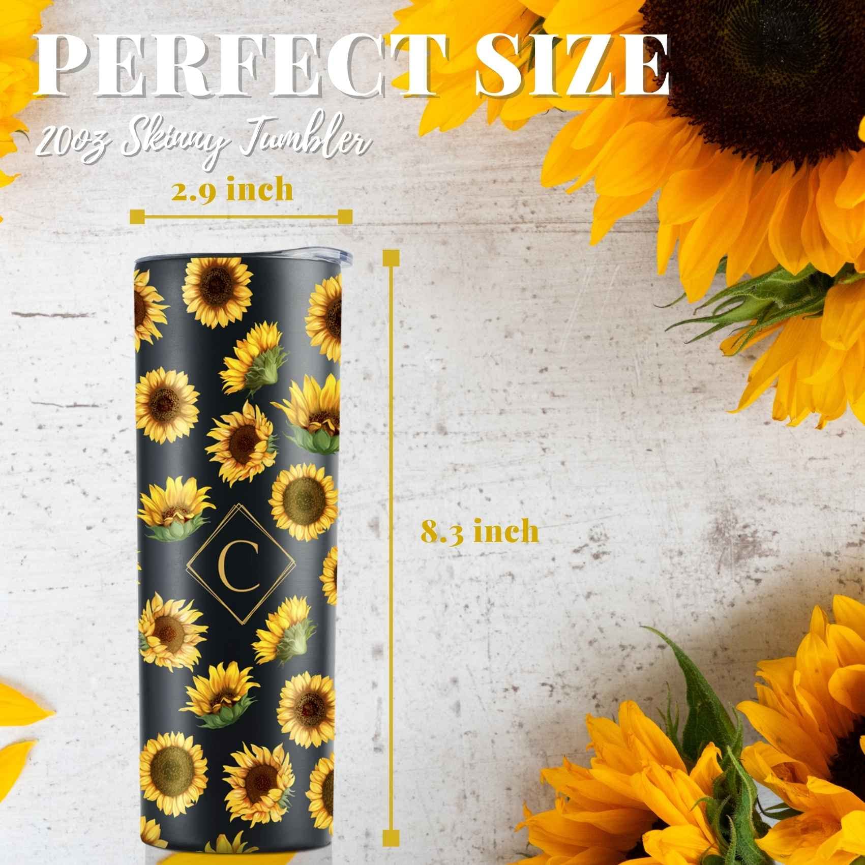 Onebttl Sunflower Gifts with Initial for Sunflower Lovers, Initial 20 oz Stainless Steel Wine Tumbler with Sunflower Design, Perfect Gifts for Women & Girls, Birthday, Christmas, Mother's Day - A