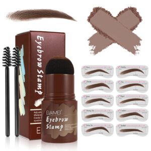 Eyebrow Stamp Stencil Kit, Long Lasting & Waterproof for Perfect Brow, with 10 Reusable Eyebrow Shaping Stencil and 2 Spiral Eyebrow Brushes for Women Girl (Dark Brown)