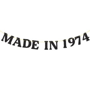 50th birthday decorations no diy made in 1974 banner glitter cheers to 50 years happy 50th birthday banner party favors 1974 birthday decorations for men women (black)