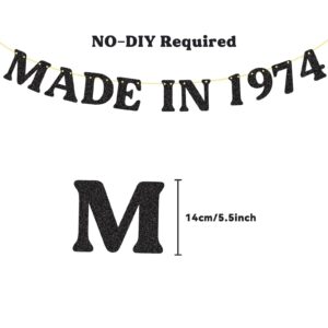 50th Birthday Decorations No DIY Made in 1974 Banner Glitter Cheers to 50 Years Happy 50th Birthday Banner Party Favors 1974 birthday decorations for Men Women (Black)