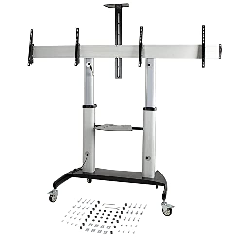 StarTech.com Dual TV Cart for 37-60in VESA TVs up to 110lb/50kg Each - Height Adjustable TV Mount, Mobile Display Cart w/Equipment Shelves - Rolling TV Cart on Wheels - Rolling TV Stand (STNDMTVDUO)