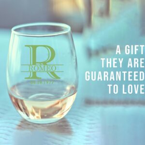 Personalized Printed 17oz Stemless Wine Glass, Gifts for Women, Customized Christmas Gifts, Unique Custom Gifts for Mom, Customizable Bridesmaid Birthday Wine Tumbler, Halpert Monogram