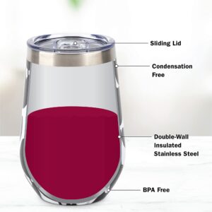 French Bull 12oz Wine Tumbler with Lid 2 Piece Gift Set, Double Wall Vacuum Insulated Stainless Steel Wine Glasses, Keep Drinks Cold For Hours, Stemless Portable Wine Glass - Raj/Delight