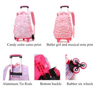 VIDOSCLA Colorful Kids Girls Elementary Trolley Backpack Rolling BookBag Wheeled Schoolbag for Teens