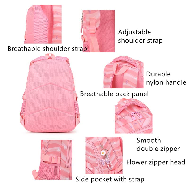 VIDOSCLA Colorful Kids Girls Elementary Trolley Backpack Rolling BookBag Wheeled Schoolbag for Teens